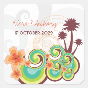 Tropical Waves Hibiscus Summer Wedding Stickers