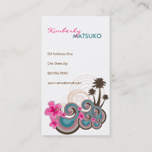 Tropical Waves Hot Pink Hibiscus Beach Palm Trees Business Card