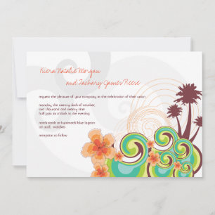 Tropical Waves Orange Hibiscus Destination Wedding Invitation