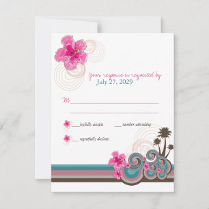 Tropical Waves Pink Hibiscus Destination Wedding RSVP Card