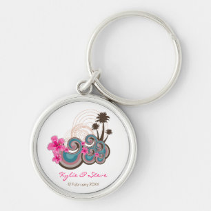 Tropical Waves & Pink Hibiscus Thank You / Gift / Key Ring
