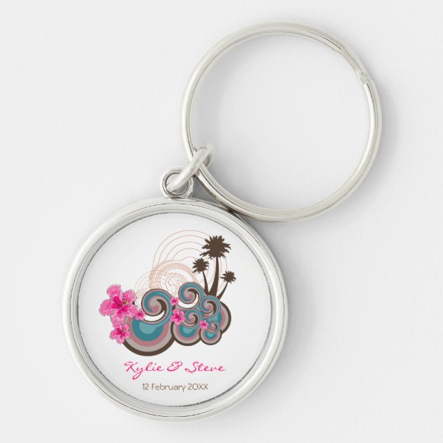 Tropical Waves & Pink Hibiscus Thank You / Gift / Key Ring (Front)