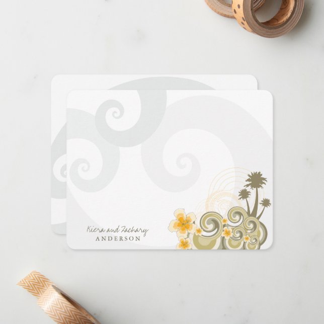 Tropical Waves Yellow Hibiscus Destination Wedding Card (Front/Back In Situ)