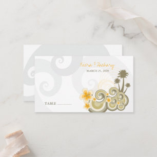 Tropical Waves Yellow Hibiscus Destination Wedding Place Card