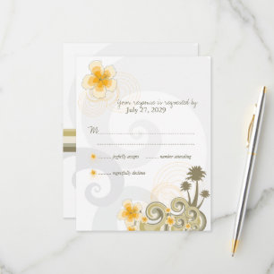 Tropical Waves Yellow Hibiscus Destination Wedding RSVP Card