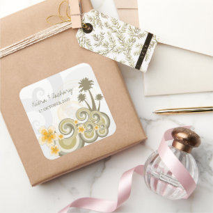 Tropical Waves Yellow Hibiscus Destination Wedding Square Sticker