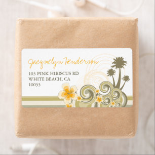 Tropical Waves Yellow Hibiscus Palm Trees Address