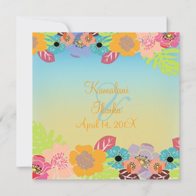 Tropical wedding beach background invitation (Front)