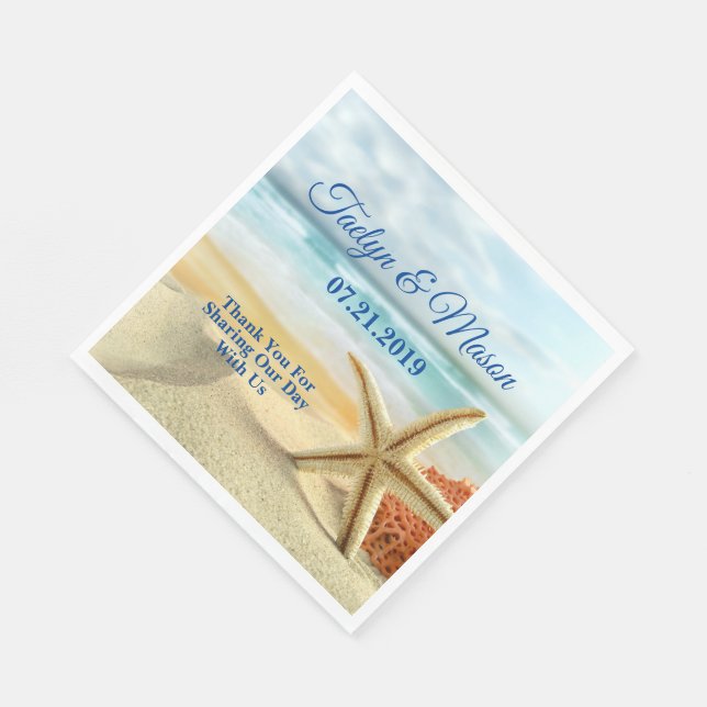 Tropical Wedding Beach Scene Paper Napkin (Corner)