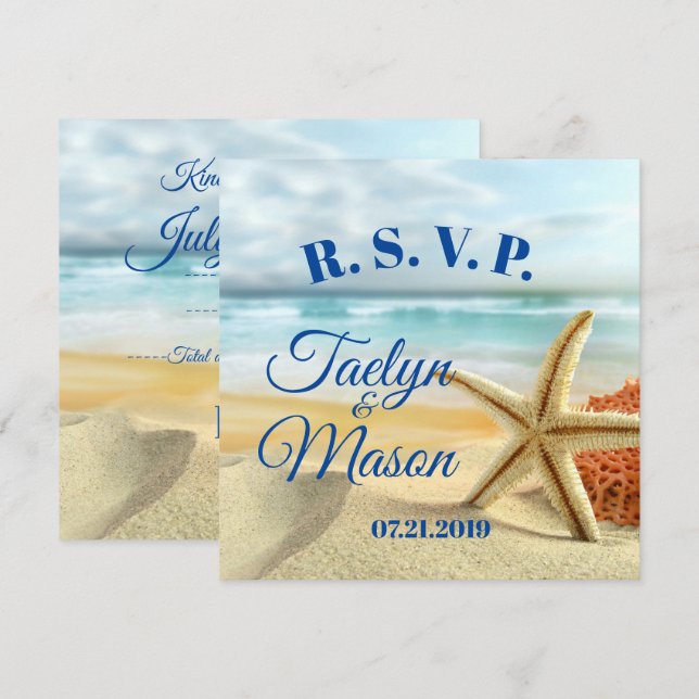 Tropical Wedding Beach Scene RSVP Card (Front/Back)