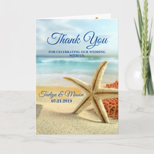 Tropical Wedding Beach Scene Thank You Card (Front)