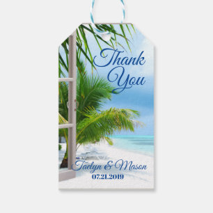 Tropical Wedding Beach Scene Thank You Gift Card Tags