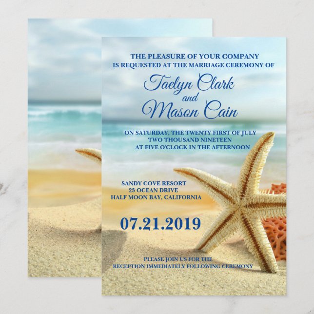 Tropical Wedding Beach Scene Wedding Invitation (Front/Back)