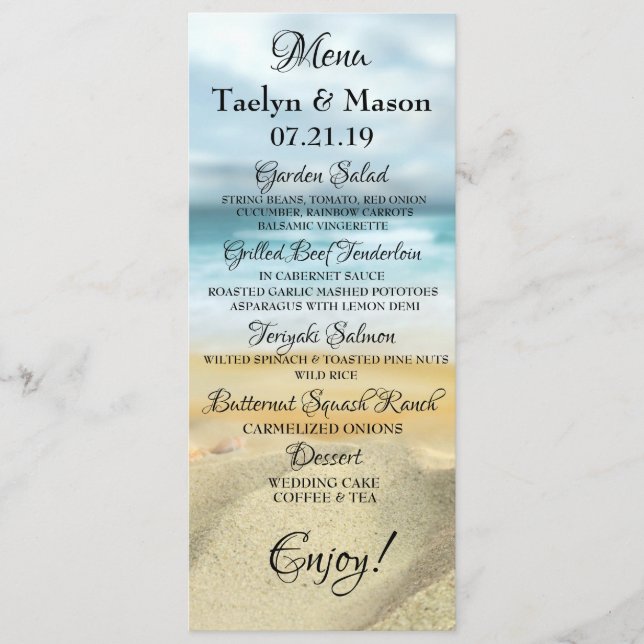 Tropical Wedding Beach Scene Wedding Menu Card (Front)