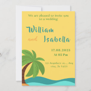 Tropical wedding,Beach yellow ,palm tree Invitation