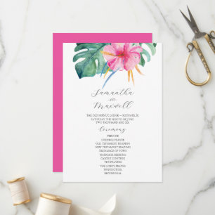 Tropical Wedding Ceremony Programs Pink Flowers Programme