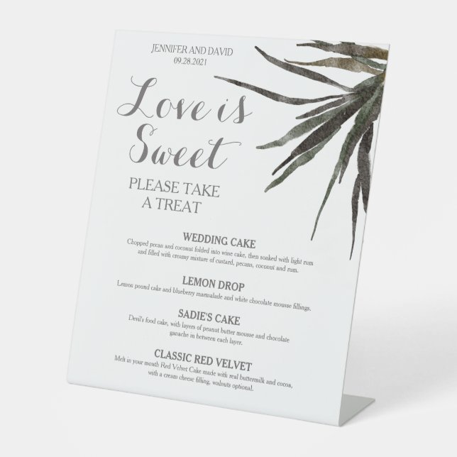 Tropical Wedding Dessert Menu Pedestal Sign (Front)