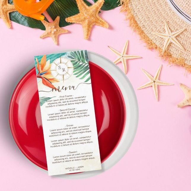 Tropical Wedding Destination Gold Compass Menu (Creator Uploaded)