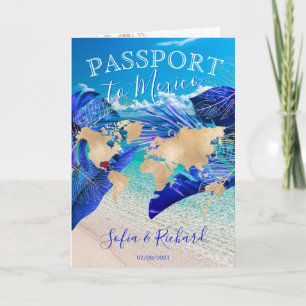 Tropical Wedding Destination Passport World Map Invitation