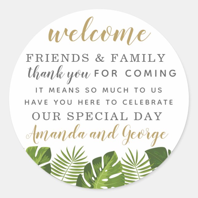 Tropical Wedding favour personalised thank you Classic Round Sticker (Front)