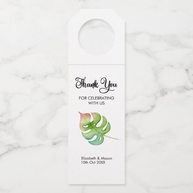 Tropical Wedding Favour Thank You Bottle Tag (Front)