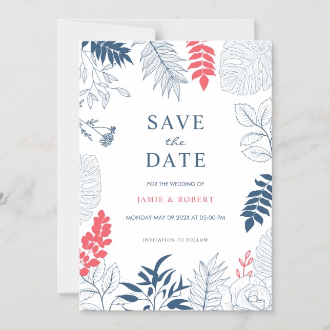 Tropical Wedding Floral Frame Background Magnetic Invitation (Front)