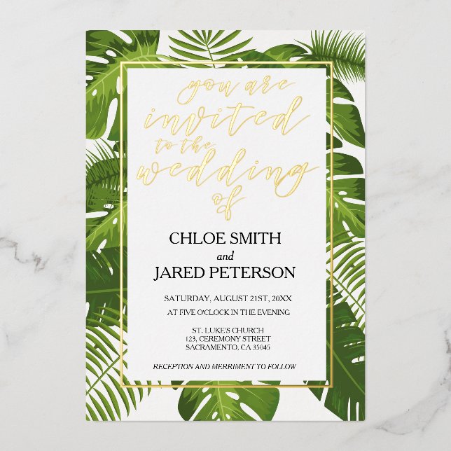 Tropical Wedding Gold Classy Invitation (Front)