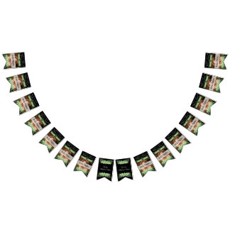 Tropical Wedding  Green Palm Leaves black Photo Bunting