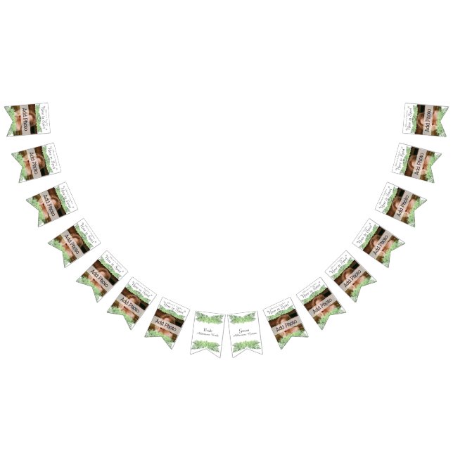 Tropical Wedding  Green Palm Leaves White Photo Bunting (All)
