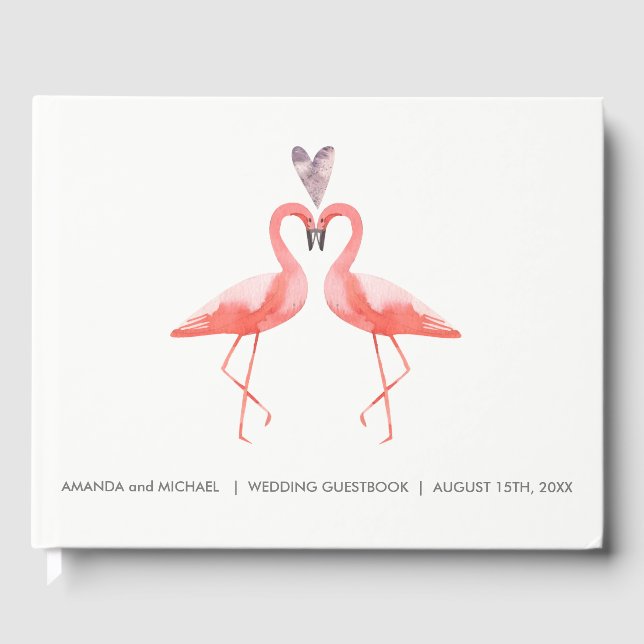 Tropical Wedding Guest book | watercolor flamingos (Front)