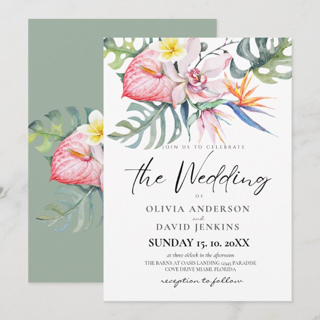 Tropical Wedding Hawaiian Theme Wedding Invitation (Front/Back)
