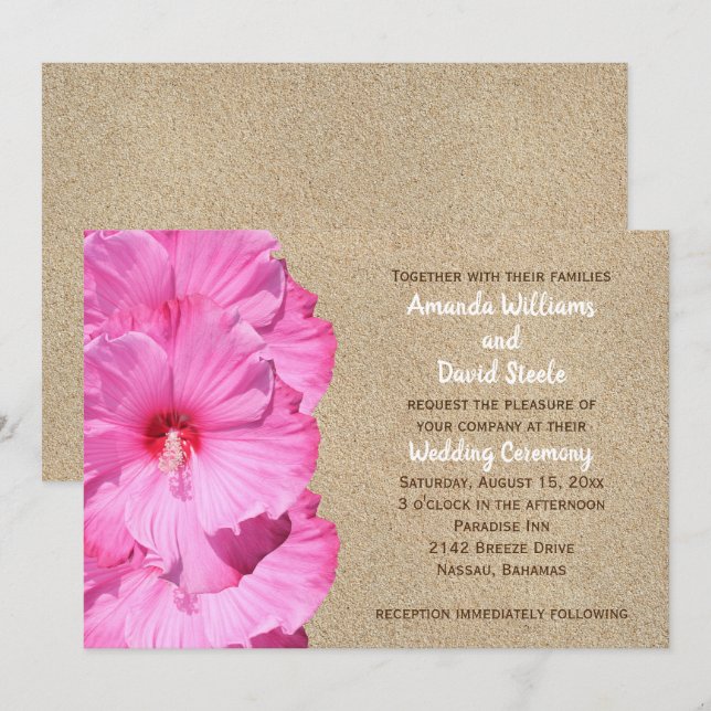 Tropical Wedding Invitation (beach sand) (Front/Back)