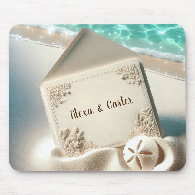 Tropical Wedding Invitation On a Beach Mouse Mat (Front)