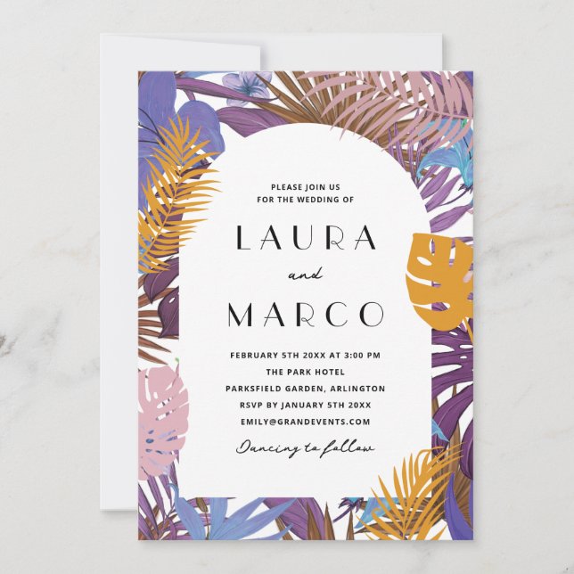 Tropical Wedding Invitation Palm Leaves (Front)