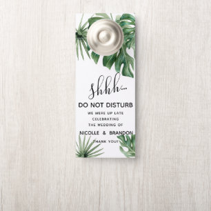 Tropical wedding leaves and palms do not disturb door hanger