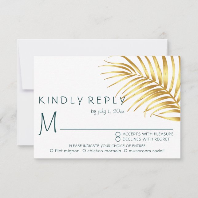 Tropical Wedding Luxury Meal Choice RSVP Card (Front)