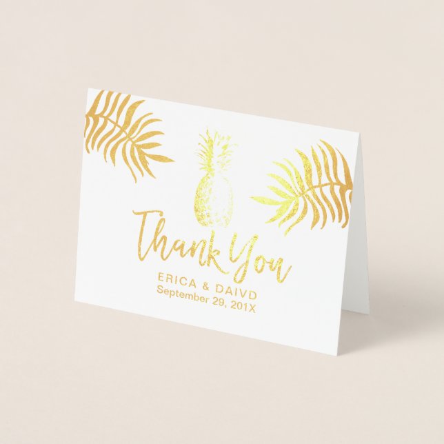 Tropical Wedding Modern Gold Pineapple Thank You Foil Card (Front)