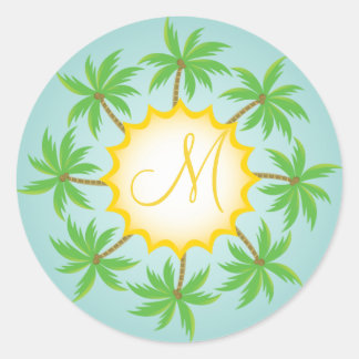 Tropical Wedding Monogram Envelope Seal Sticker