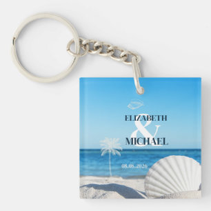 Tropical Wedding Ocean Beach Key Ring