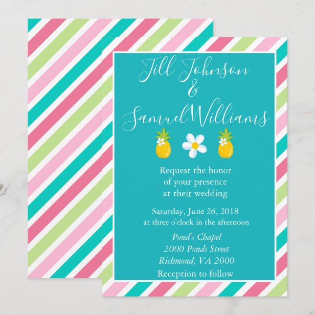 Tropical Wedding Pineapples Invitation (Front/Back)