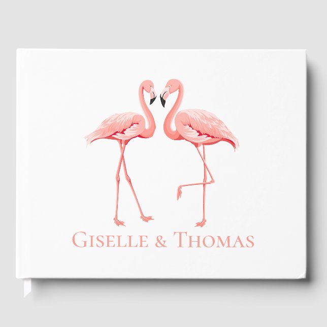 Tropical Wedding Pink Flamingo Bridal Shower Party Guest Book (Front)
