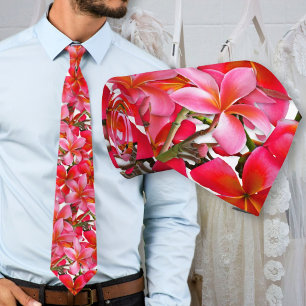Tropical Wedding Pink Frangipani Flowers Groom Tie