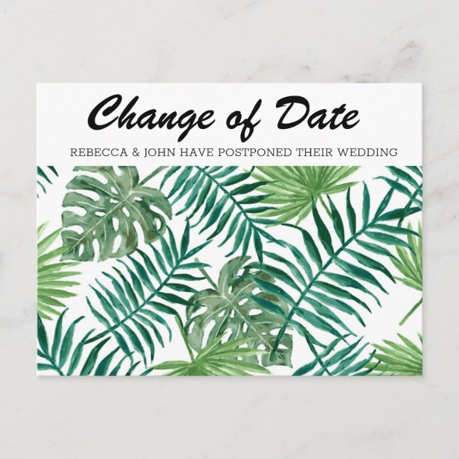 Tropical Wedding Postponed Change Date Postcard (Front)