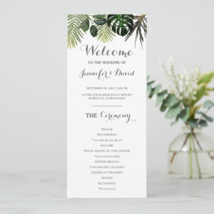 Tropical Wedding Program Flat Monstera Fern Plants Programme