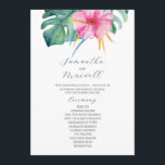 Tropical Wedding Programs Pink Flowers Invitation<br><div class="desc">These tropical wedding ceremony programs feature a vibrant pink hibiscus flower with monstera palm leaves. Use the template fields to add your order of service. The card reverses to a matching fuchsia pink colour. Order 5x7 printed cards or printable wedding programs. A botanical choice for garden and destination weddings. To...</div>