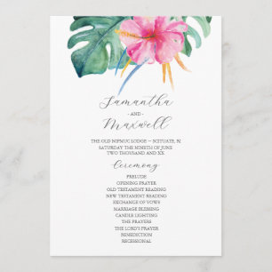 Tropical Wedding Programs Pink Flowers Invitation