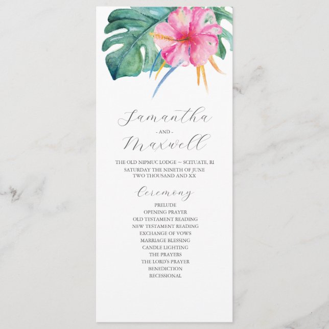 Tropical Wedding Programs Pink Hibiscus Flower Invitation (Front)