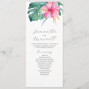 Tropical Wedding Programs Pink Hibiscus Flower Invitation