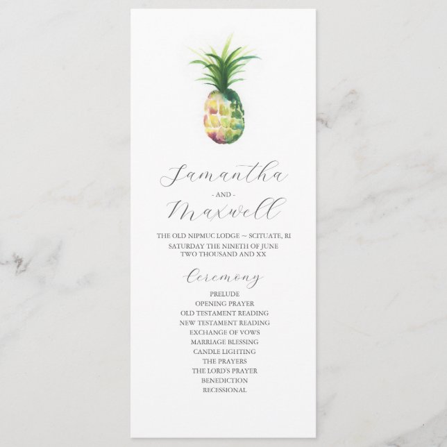 Tropical Wedding Programs Watercolor Pineapple Invitation (Front)