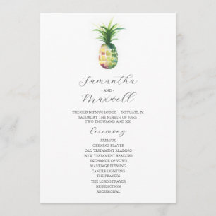 Tropical Wedding Programs Watercolor Pineapple Invitation